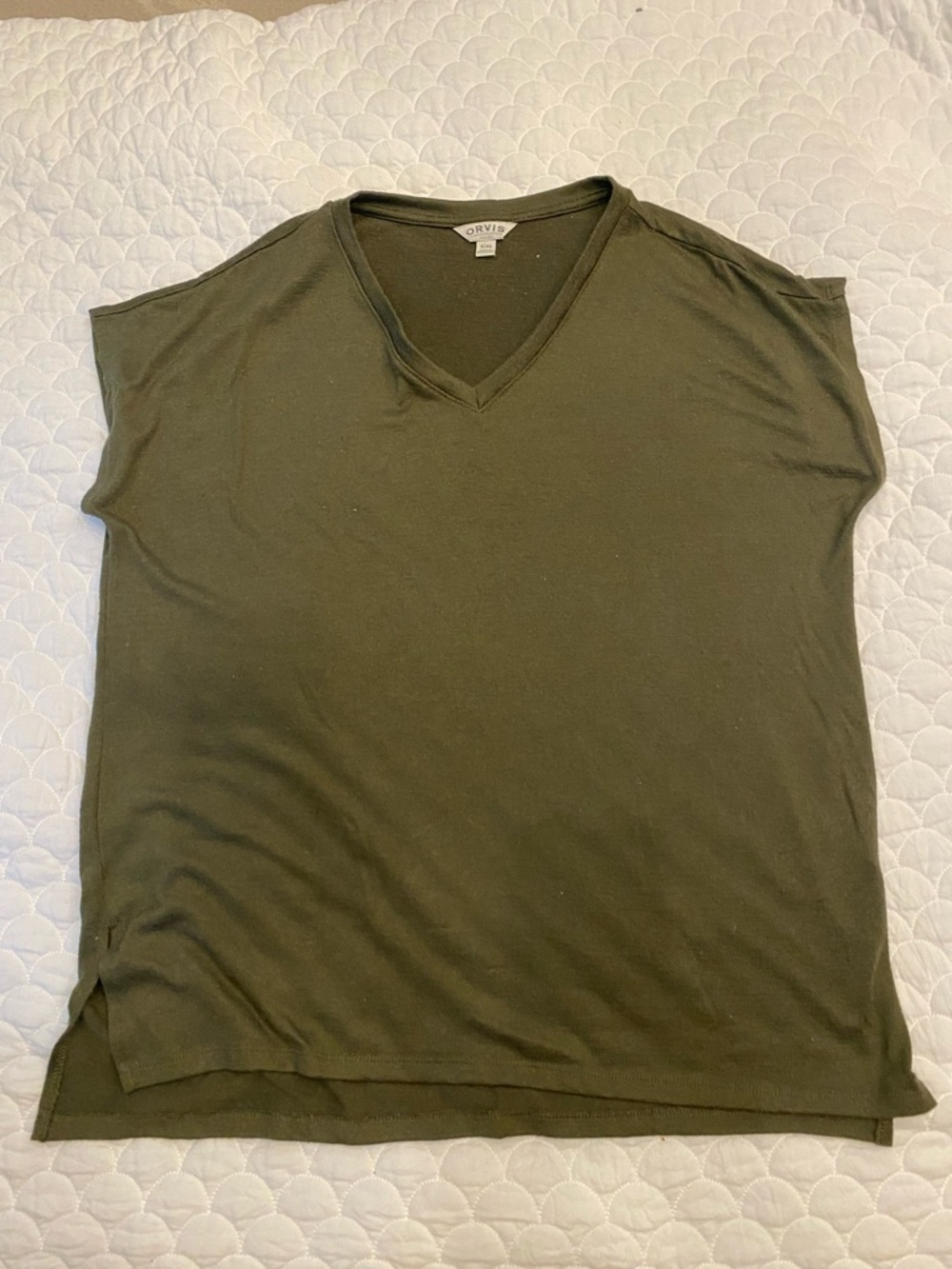 Orvis Women’s Olive Green V Neck Top XL